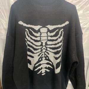 ROMWE Black and White Skeleton Crewneck Sweater
